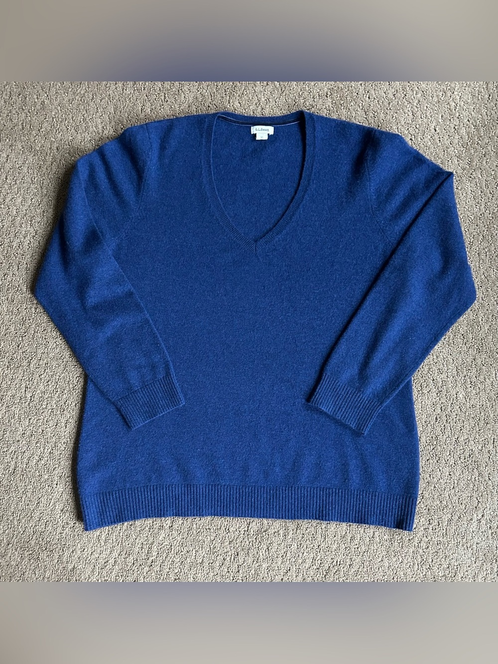 LL Bean 100% Cashmere Soft Blue V-Neck Pullover Sweater Womens XL Preppy Luxury